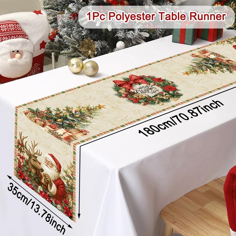 Vintage Christmas Table Runner Farmhouse Table Flag Merry Christmas Decoration for Home 2025 Winter Holidays Dinning Table Decor