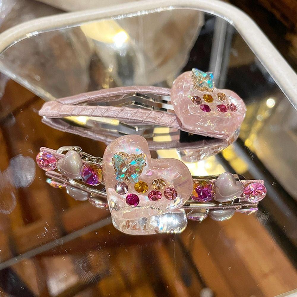 Butterfly Acetate Hairpin Bangs Clip Heart Hair Clip Sweet Rhinestones Hairpin  Kids