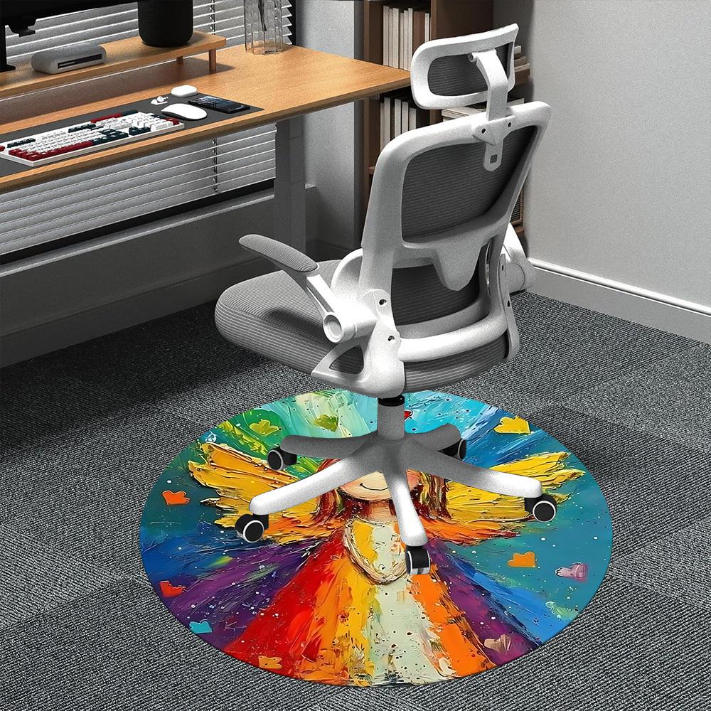 

1pc Angel Wings Office Round Area Rug, Indoor Mat Suitable ForOffice, Under Office Chairs Bedroom Living Room Home Decor, Room Deco D082 80cm by 80cm