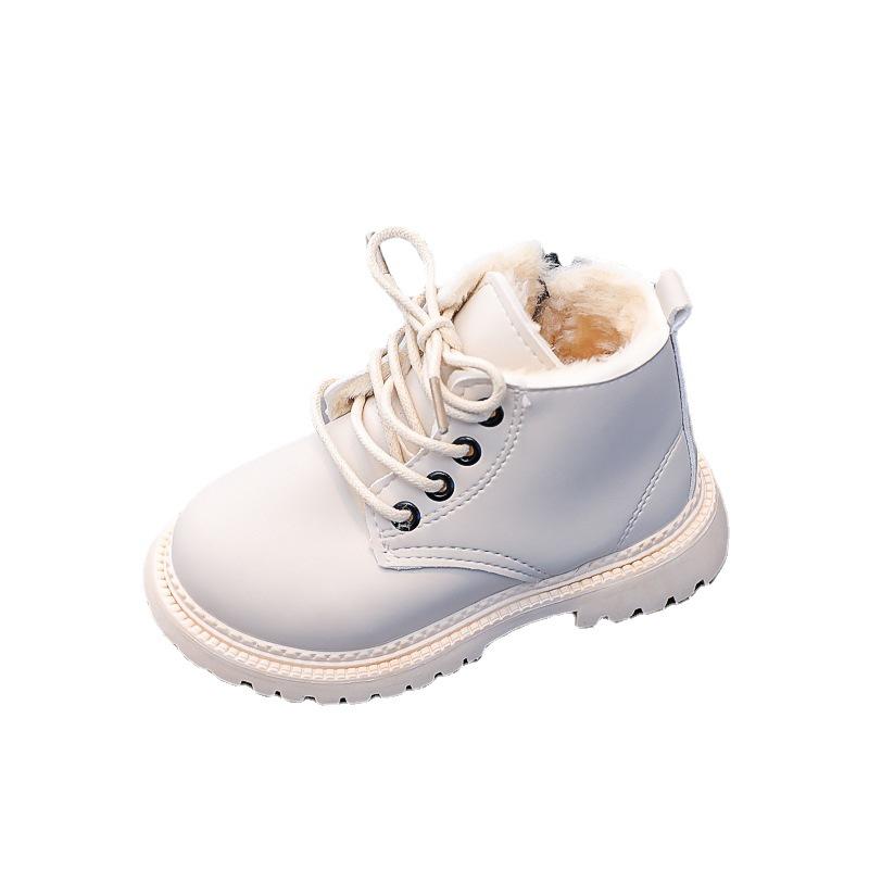 2025 Winter Kids' Fleece-Lined Leather Martin Boots: Warm Ankle Snow Boots for Boys & Girls