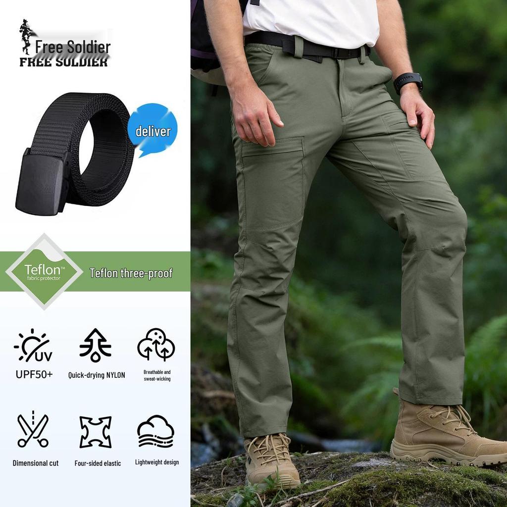 Free Soldier Men's Quick-Dry Hiking Pants - Spring/Summer, Waterproof, Elastic, Sun Protection