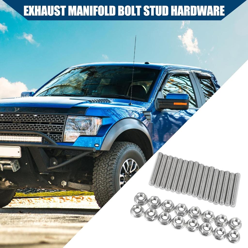 Stainless Steel Exhaust Manifold Bolt Stud Hardware for Ford 4.6 5.4 Liter V8 2 Manifolds/Front/Durable / 16 Pcs