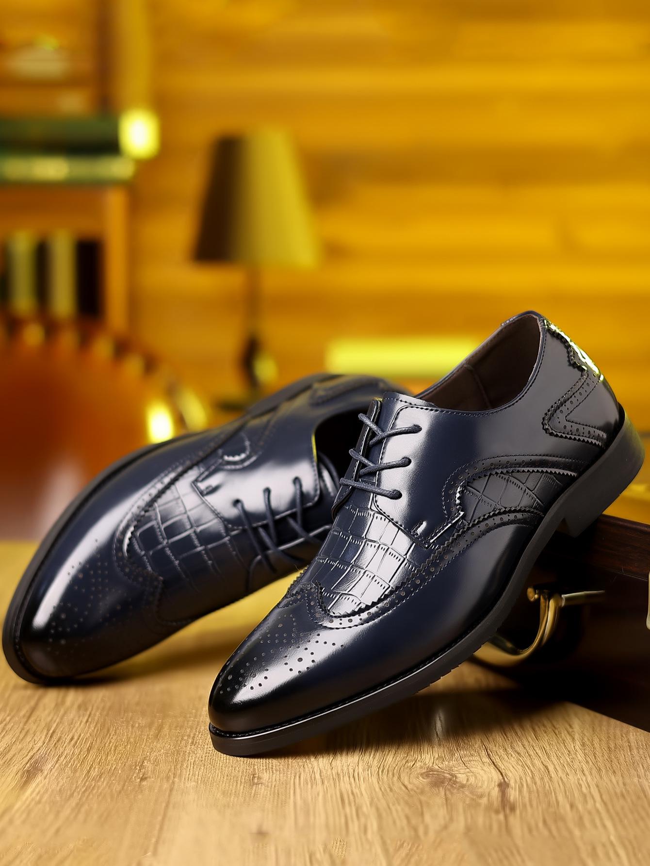 

Чоловічі формальні ділові шкіряні туфлі нові повсякденні універсальні гостроносі шкіряні туфлі нареченого весільні галоші 48 синій