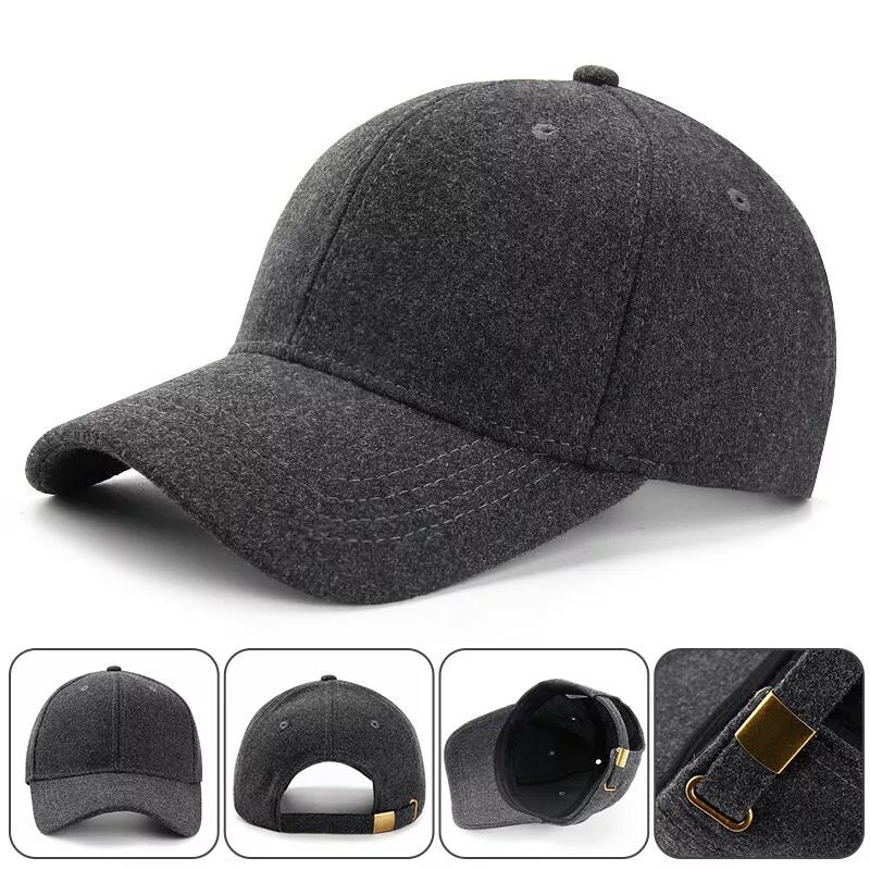 Mens Plain Wool Blend Baseball Cap Winter Warm Golf Hat Adjustable Snapback Hats