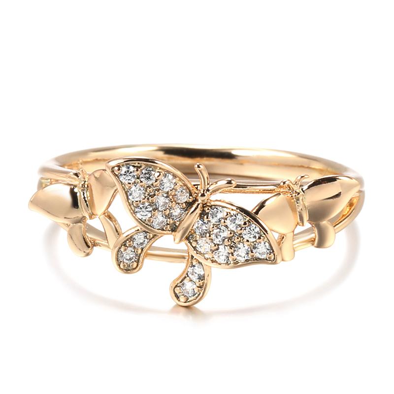 Cute Butterfly Earrings Ring Sets  Rose Gold Natural Zircon Ring For Women Unusual Creative Fashion Jewelry Sets