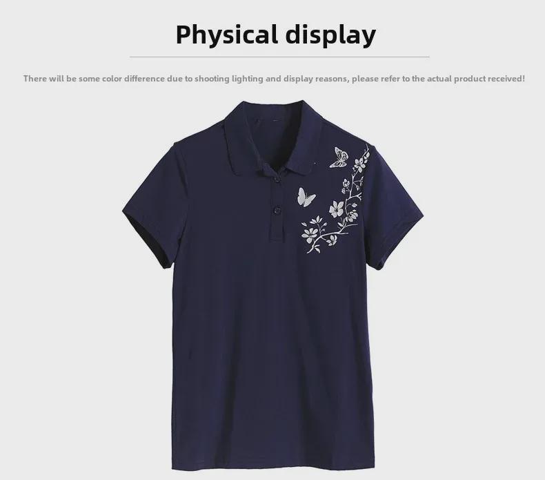 2023 Women's Summer Loose Cotton Lapel T-Shirt with Short Sleeves for Middle-Aged Women