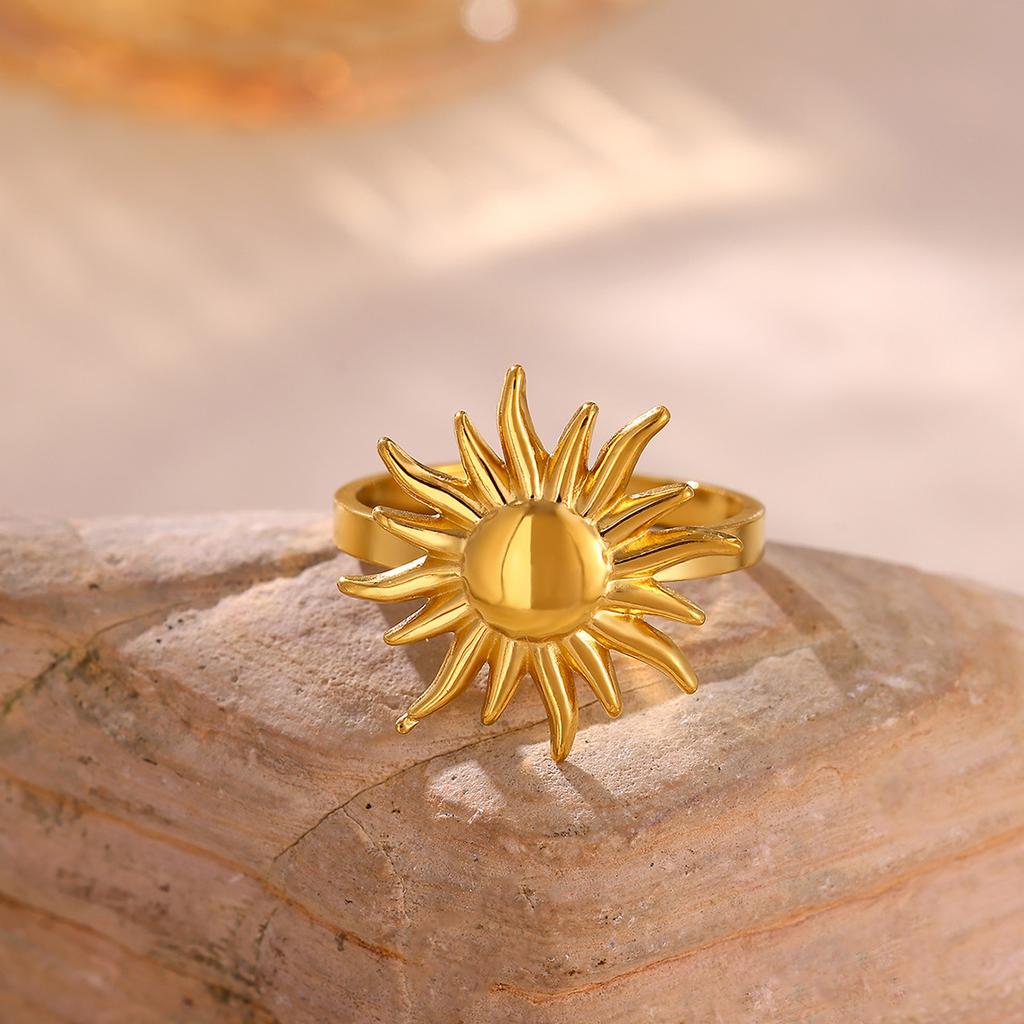 Summer Waterproof Gold Color Rose Ring For Women Romantic Sun Daisy Flower Anillos Stainless Steel Rings Party Elegant Gifts