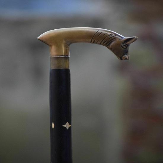 Antique Designer Brass Walking Cane with Animal Head Handle