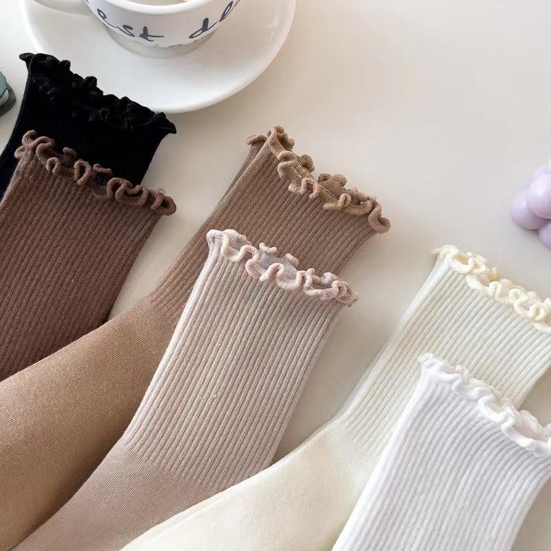 Women's Mid-Calf Ruffled Edge Socks, Autumn Japanese Style, Preppy Sweet Slouch Socks for Mary Jane Shoes