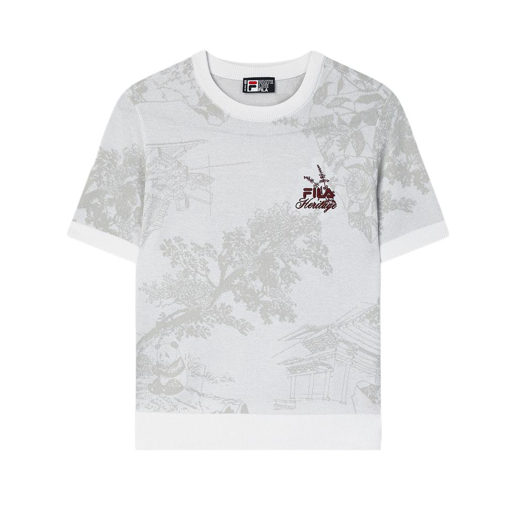 Fila Heritage Classic Trendy Comfortable Casual Short Sleeve Knit Top Women Tops F11W538413F-WT