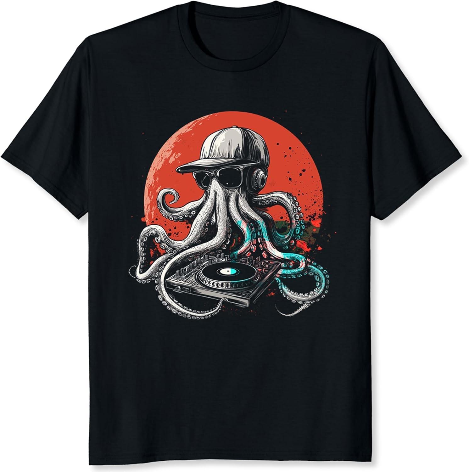 

Octopus Shirt for Men Ocean Octopus Cthulhu Graphic Tee Gifts for Music Lover XXXXXL чорний