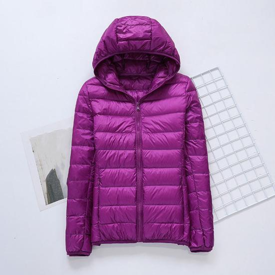 Women Winter Down Jacket with Hood And Zipper Pockets Zip-up Padded Solid Color Plus Size Outerwear Long Sleeves Lightweight Slim Fit Jacket