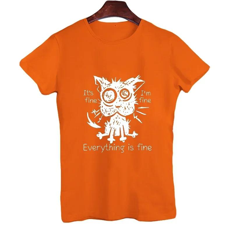 2023 New Mens Brand T-shirt for Men It's Fine I'm Fine Everythings Fine Funny Tshirt Oversized Tees Explosive Black Cat Shirts