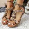 New Bohemian Flat Bohemian Wooden Button Open-toed Sandals Women's Sandals