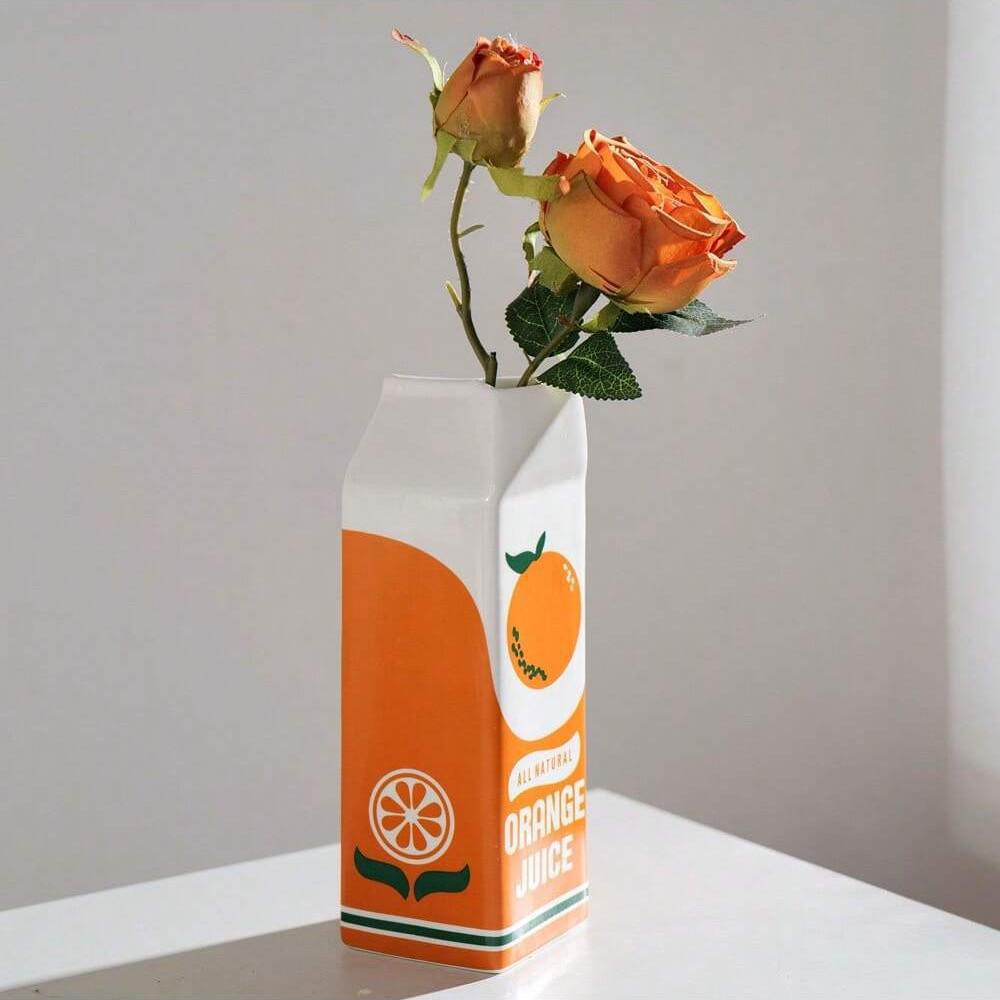 Orange Blossom Ceramic Vase – Artistic Home Decor Ornament for TV Cabinet or Desktop