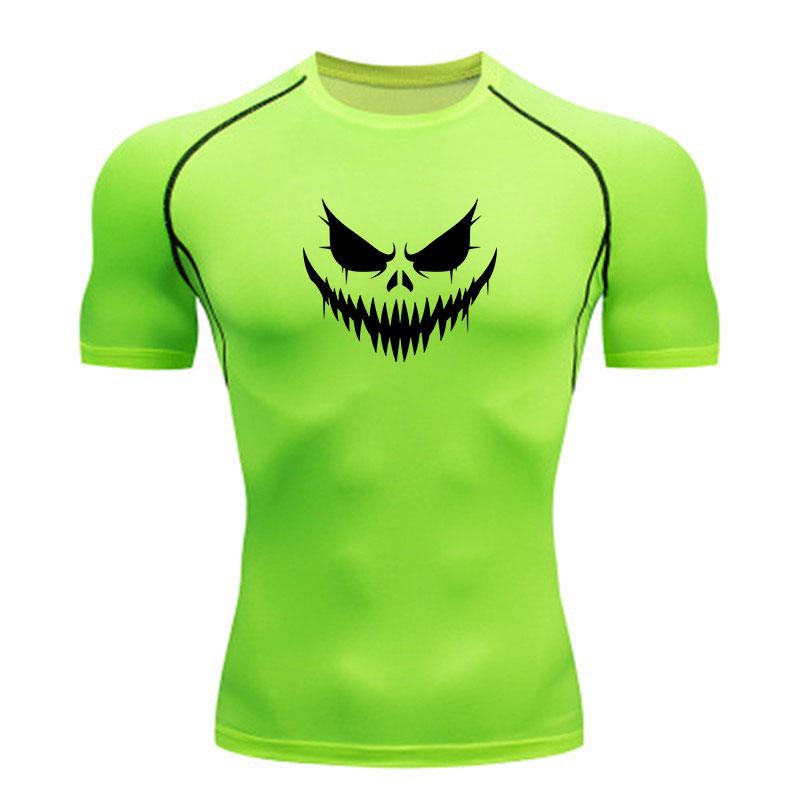Men's Compression Workout T-Shirt, Scary Evil Grin Face Prin