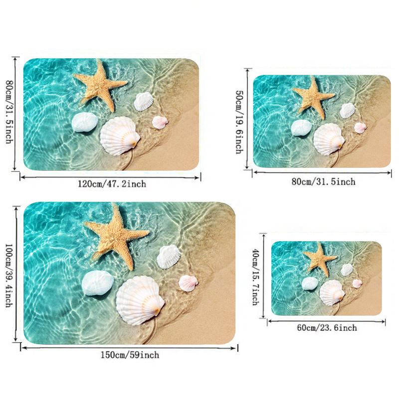 3D Seashell Print Soft Kitchen Rug Anti-Fatigue Kitchen Rug Waterproof Non-Slip Rugs Set Runner Rug Bedside Rug Absorbent Carpet For Kitchen