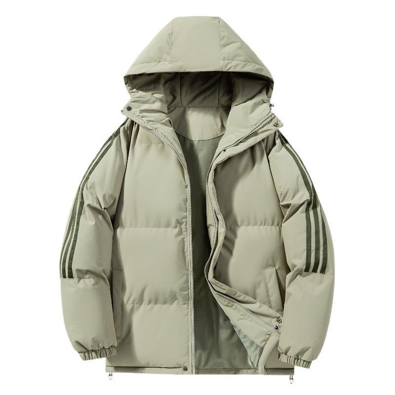 New couple three-bar padded jacket thickened hooded padded jacket sports casual jacket youth popular solid color padded jacket