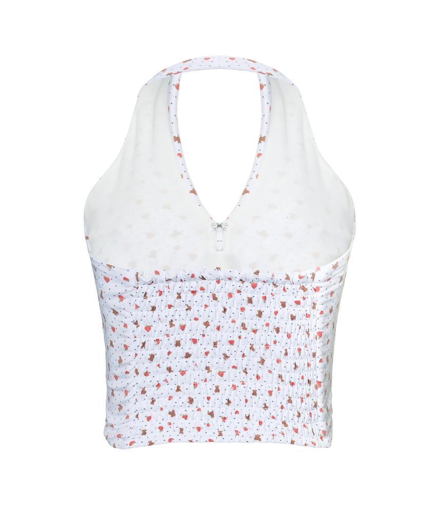 YOUHEE Heart Apple Halter Neck Blouse_White