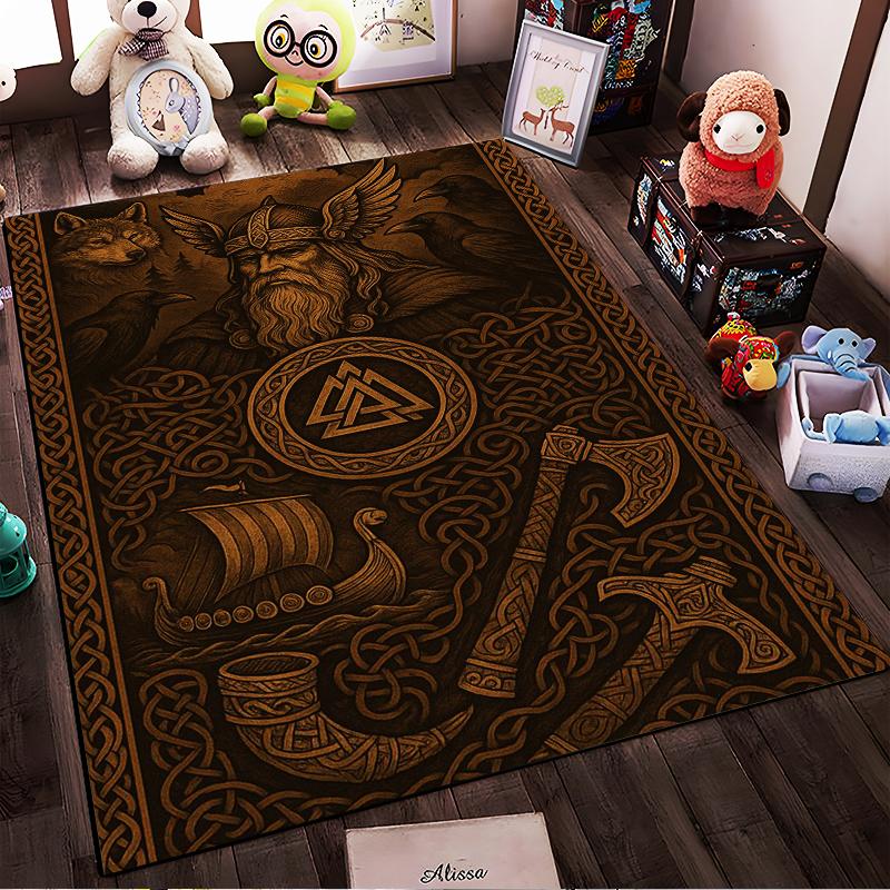 Mystical Norse Design Rug Non-slip rug suitable for living room and bedroom sofas