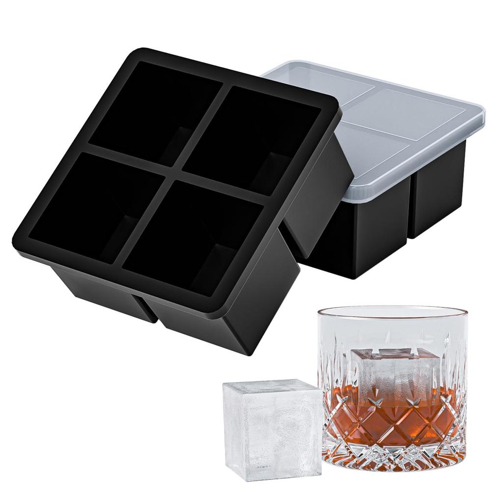 4/6/8/15 Grids Ice Cube Molds Food Grade Silicone Ice Cube Flexible Ice Molds with Lids Big Square Cubed Ice Trays for Whiskey 5