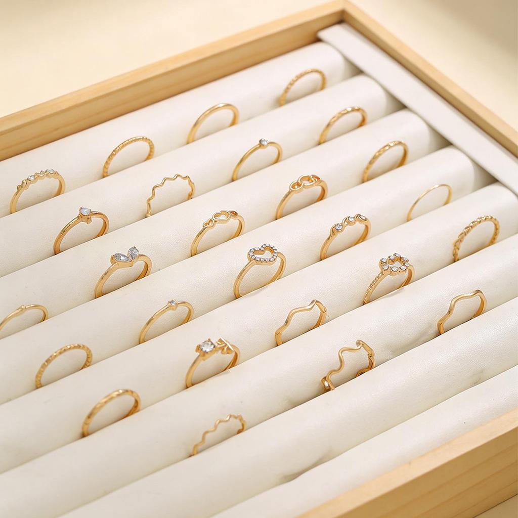 Cross-Border Diamond Heart Wave Ring Set: 28-Piece Gold Geometric Joint Rings