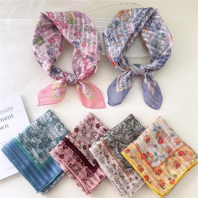 58 Floraler Baumwollleinen-Schal: Koreanisches Blümchenmuster Halstuch für Frühling, Sommer, Herbst - Vielseitiges Stirnband und Kopftuch