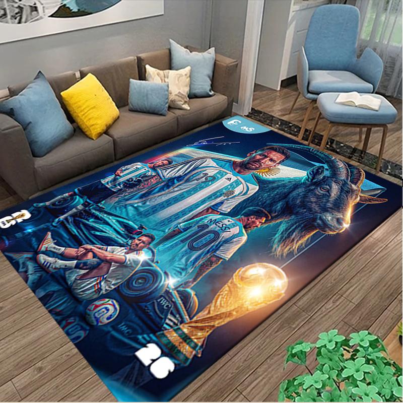 Football Star Messi Rug Ideal for Reading Room, Multi-purpose Office Chair Sofa Carpet, Anti-slip Printed Home Area Rug