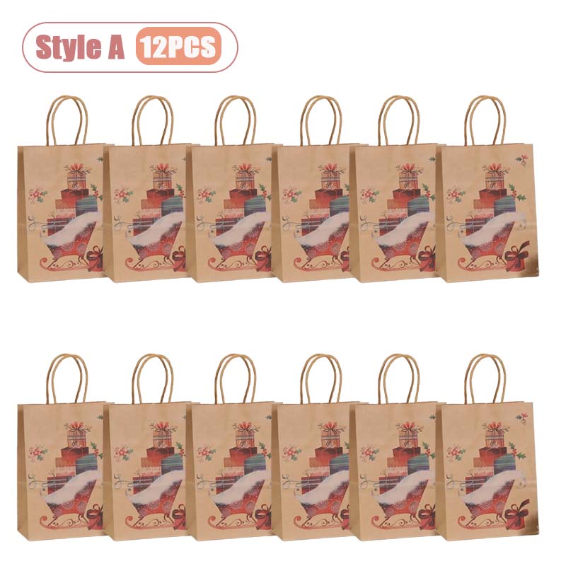 12-48PC Handheld Christmas Kraft Paper Gift Bag Durable Eco Friendly Holiday Party Paper Bag Festive Gift Wrapping Holiday Gift