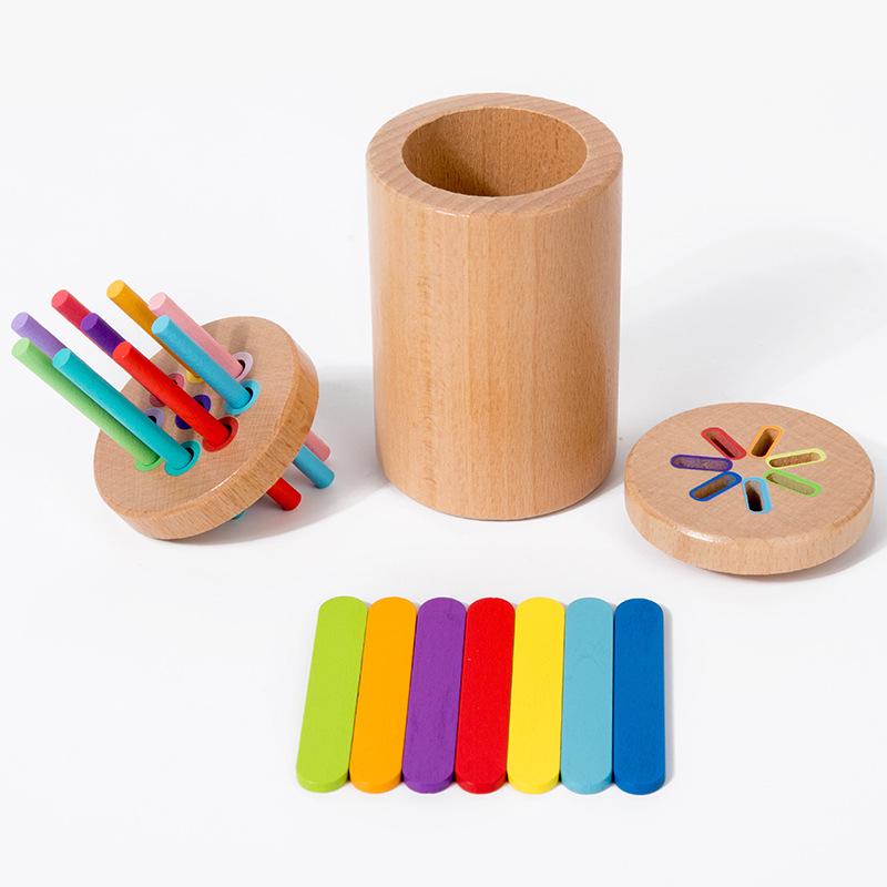 Wooden Color & Shape Sorting Pen Holder for Kids 3-6 Years - Educational Toy