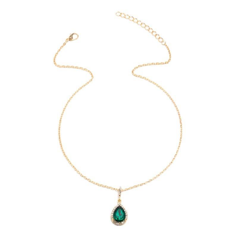 Grandmother Green Crystal Necklace Popular Jewelry Water Drop Pendant Court Vintage Collarbone Chain Accessories Women