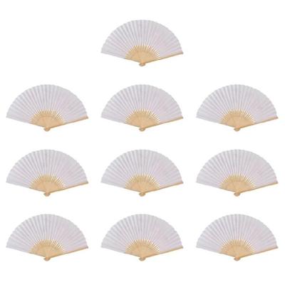 10Pieces Set Plain Chinese Paper Fan Bamboo Rib White Plain Folding Fan Painting Handheld Fan Party Decoration