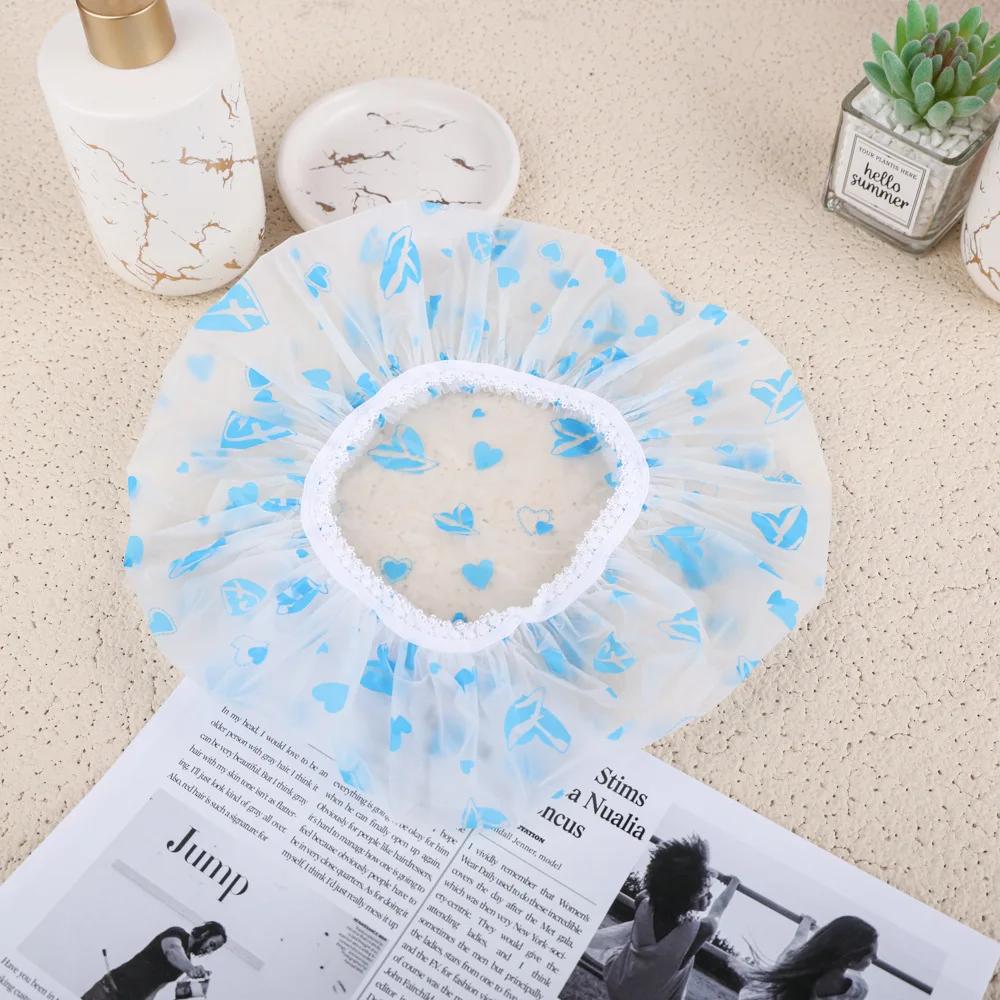 1PC Reusable PE Shower Cap - Adjustable Printed Design with Elastic Band for Spa Salon & Kitchen Oil Fume Protection Shower Cap