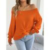 European American Casual Solid Color Off Shoulder Knot Long Sleeve Women Sweater