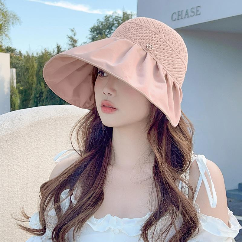 

Шляпа с широкими полями, закрывающая лицо, вязаная, дышащая, с открытым верхом, летняя новая шляпа, женская солнцезащитная шляпа от солнца, складная шляпа от солнца average size