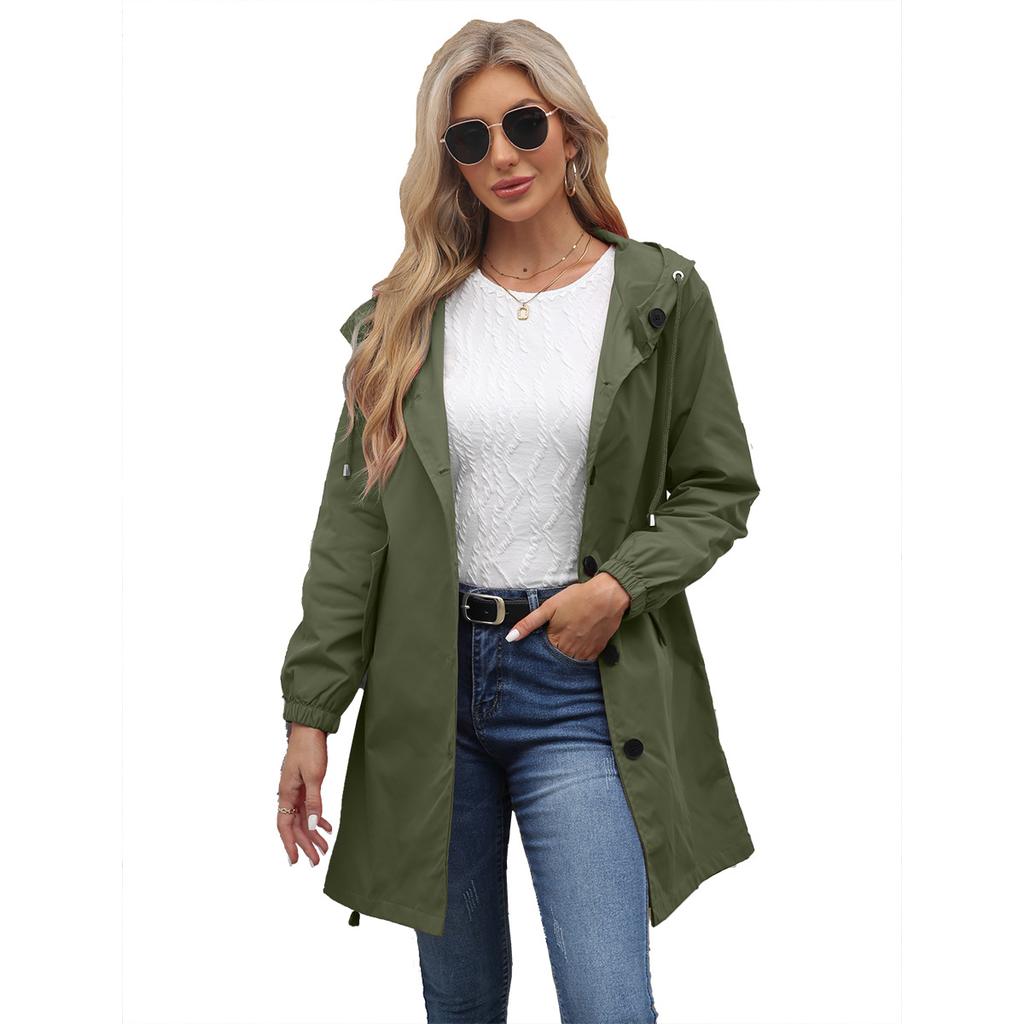Herbst und Winter neue spritzwassergeschützte Kapuzen-Trenchcoat Damen Freizeit Langmantel Damen Locker Große Größe Outdoor-Trenchcoat