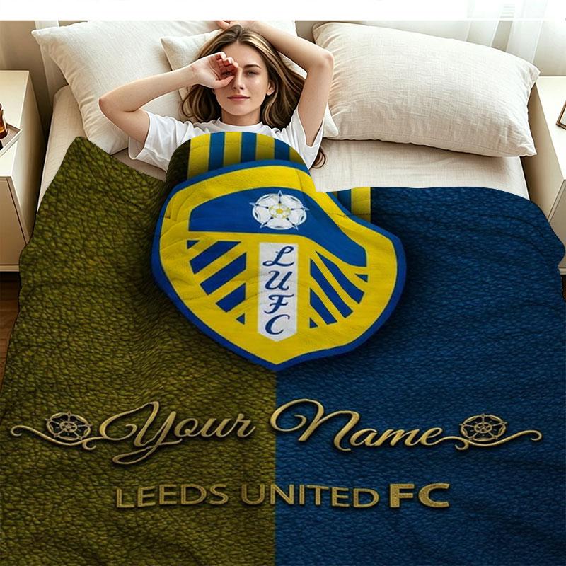 1PC Leeds United Custom Name Patterned Flannel Blanket Suitable For All Seasons for Home Decor Warmth and Comfort Gifts Holiday Present