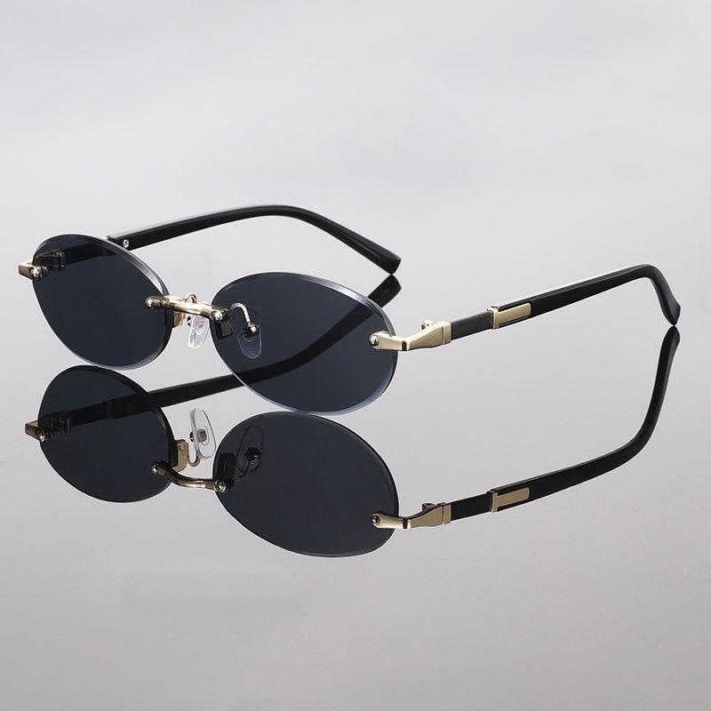 Special For Trendy Frameless Trimmed Oval Sunglasses Personalized Sunglasses Hip Hop 6008-2