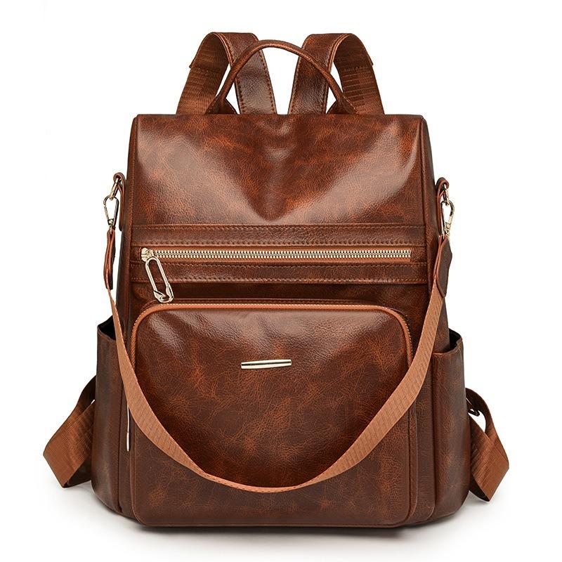 Backpack PU Soft Leather Niche Design Casual Shoulder Bag Large Capacity Simple Travel Fashion Commuting Backpack