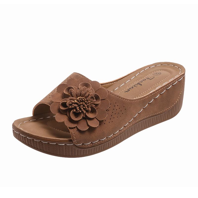 Fashion Vintage Big Floral Sandals Women Summer 2025 Comfortable Soft Sole Wedge Heels Slides Woman Casual Plus Size 43 Slippers Mujer