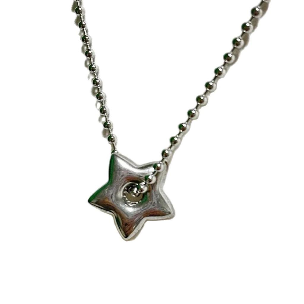 Cool Hot Girls Y2k Titanium Steel Star Pentagram Pendant Necklace Korean Fashion Beads Chains Necklace for Women Unisex Jewelry