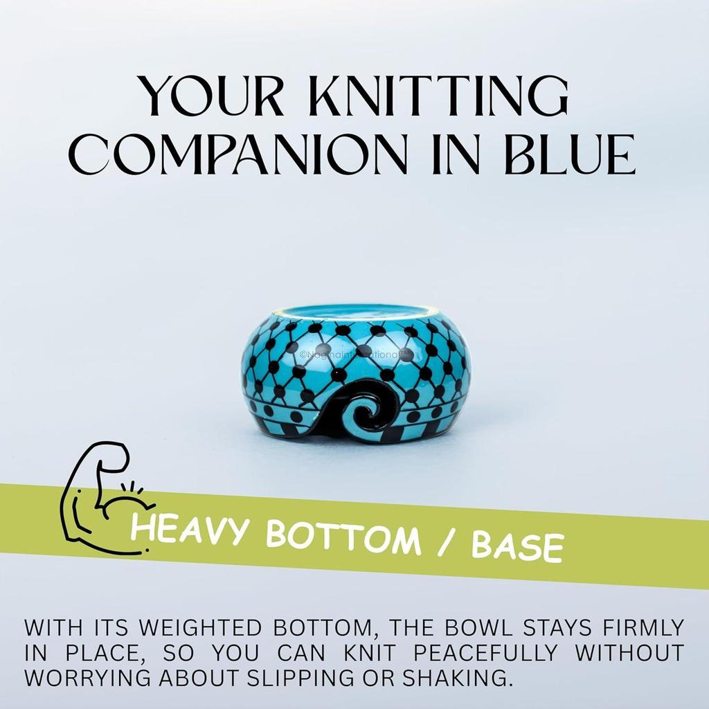 Hand Painted Gorgeous Stoneware Yarn Ball Storage Bowl with Innovative Dispensing Curl | Knitting & Crochet Accessions (Down Blue, Medium)