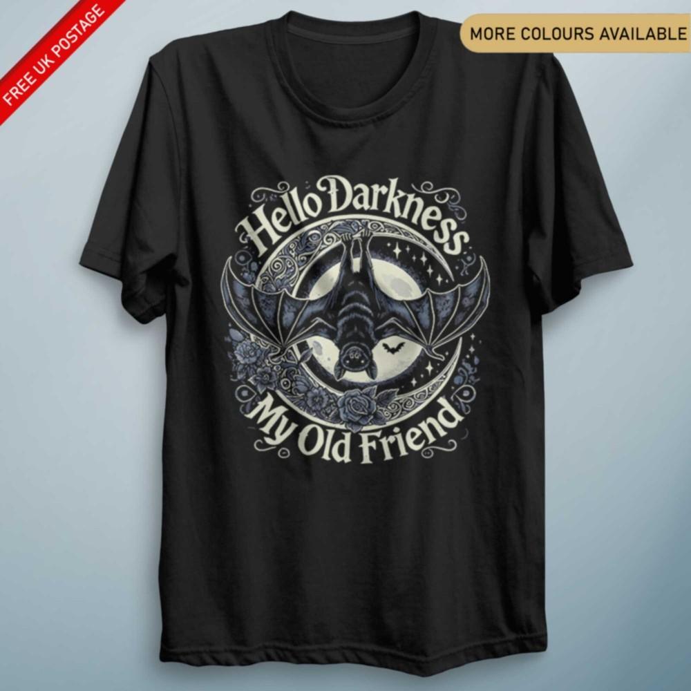 Hello Darkness My Old Friend Funny Gothic Halloween Adult Cotton TShirt Tee Top S