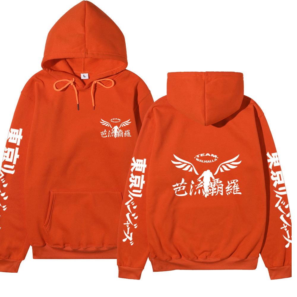 Tokyo Revengers Team Walhalla Double-sided Hoodie, Wing Logo Long Sleeve Pullover Sweatshirt Unisex Anime Hoodie with Japanese Sleeve Print