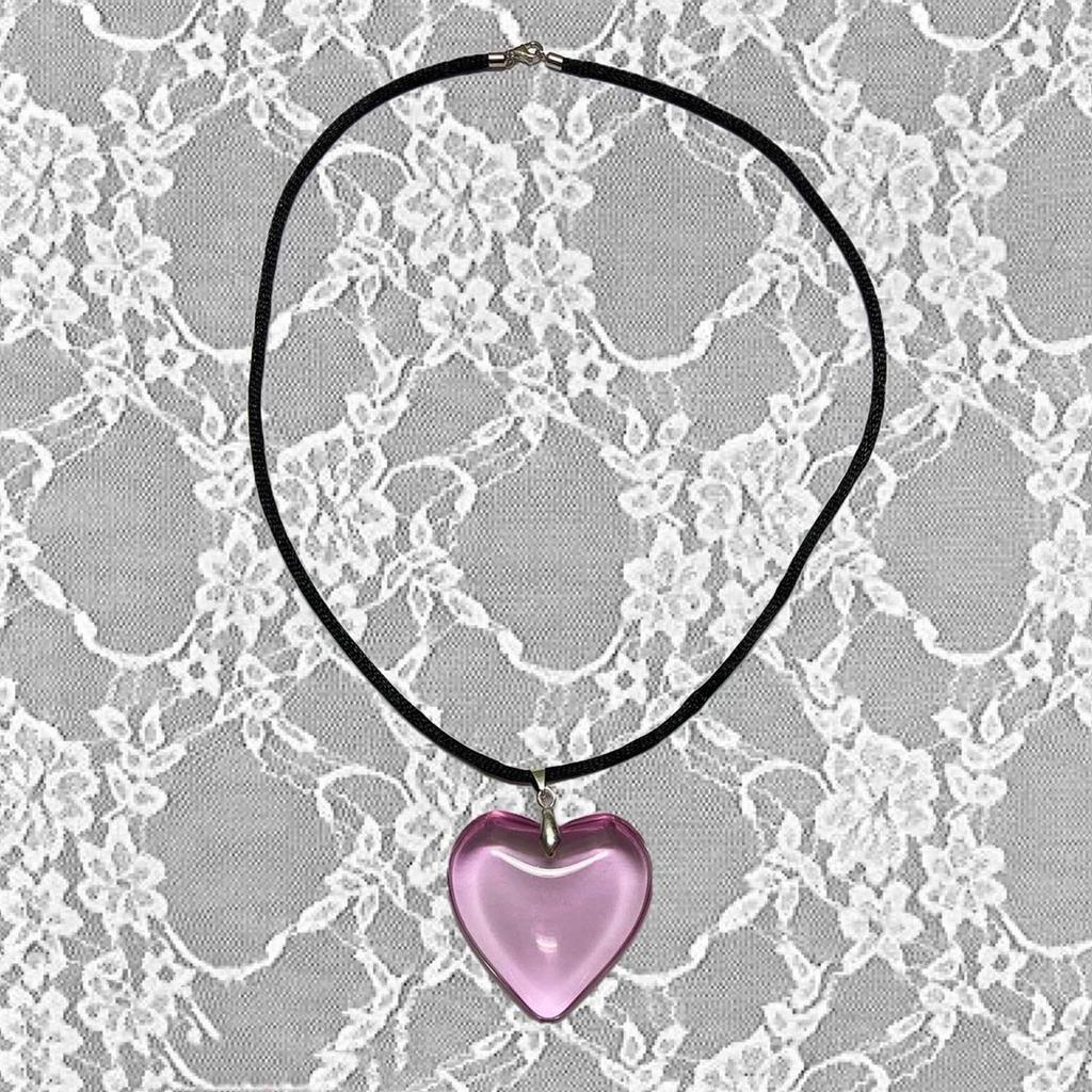Collana Grande Cuore d'Amore Ciondolo Catena Clavicola Punk Catena Nera in Corda Ciondolo in Vetro Collana Choker Ornamento di Compleanno