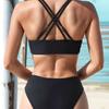 Women’s Solid Color Tankini Bathing Suit V-Neck Backless Bikini Swimsuit, Sexy Two-Piece Swimwear