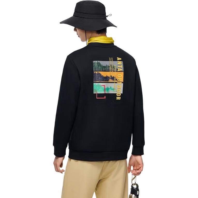 Anta Outdoor Series Printed Letter Crew Neck Pullover Sweatshirt Men Sweatshirt Basic-Black 152416706-3