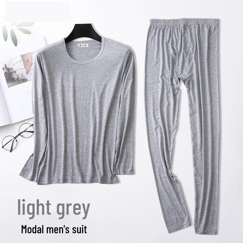 Men's Plus Size Modal Thermal Underwear: Thin, High-Elasticity Round Neck Shirt & Pants Set