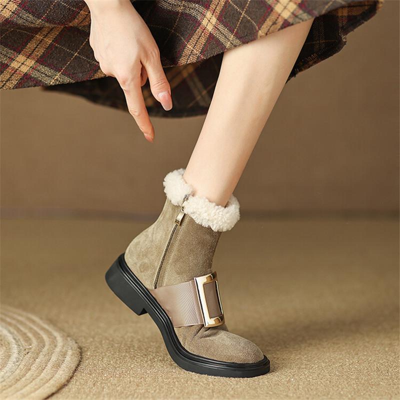 Fashion 2025 New Winter Boots for Women Square Buckle Short Boots Round Toe Thick Heel Women Warm Platform Shoes Large Size Ankle Boots