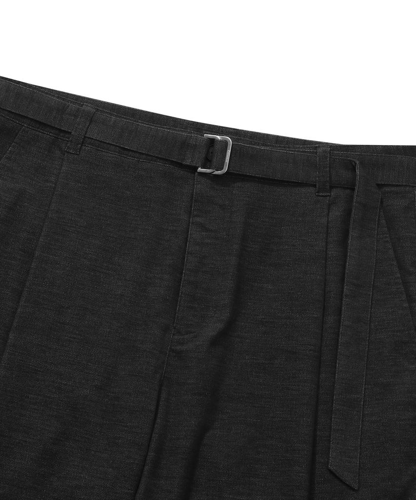 COVERNAT Moleskine One-Pleat Wide Fit Belted Pants Charcoal